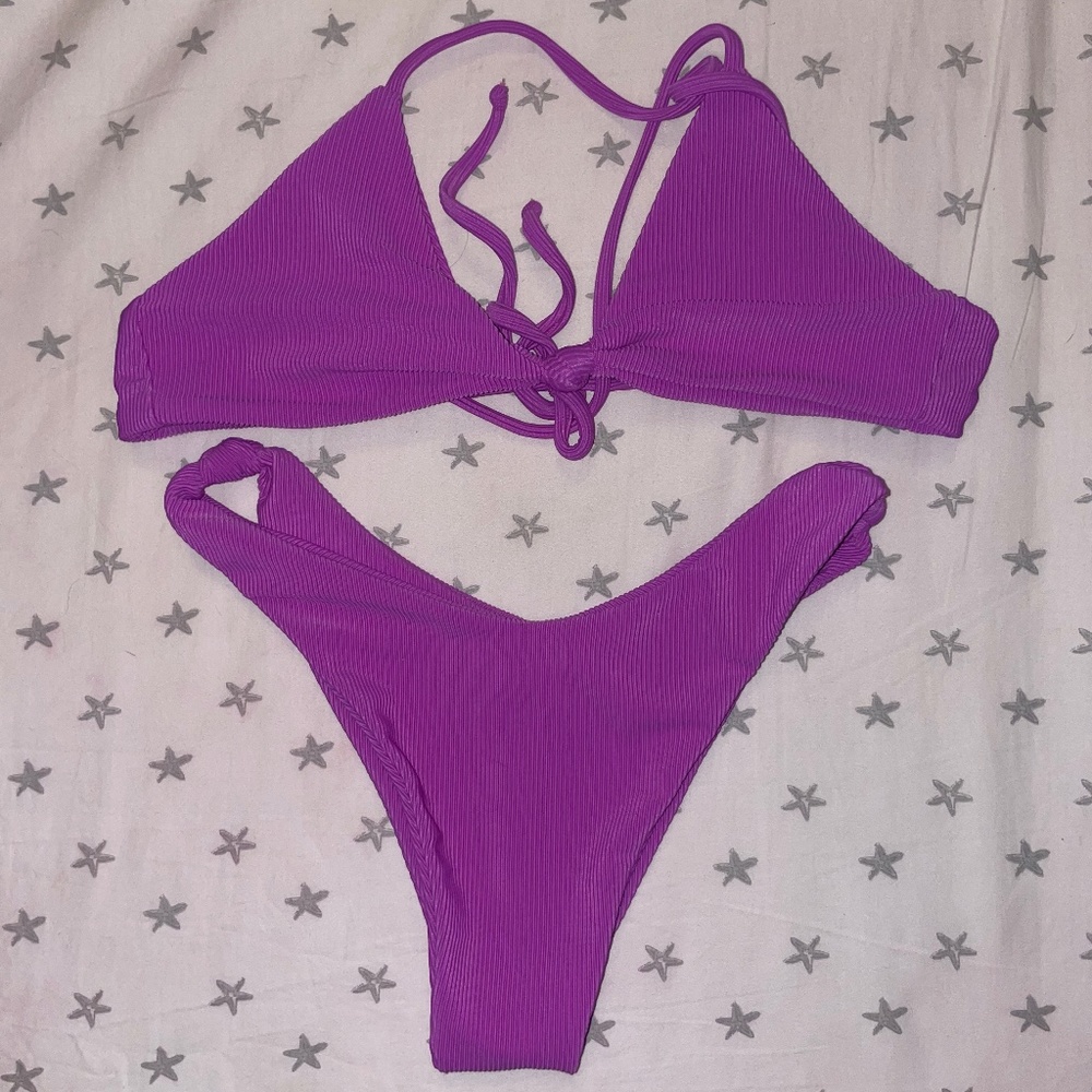 Skatie Neon Purple Ribbed Bikini Sarah Top Suzanne Bottom Small
